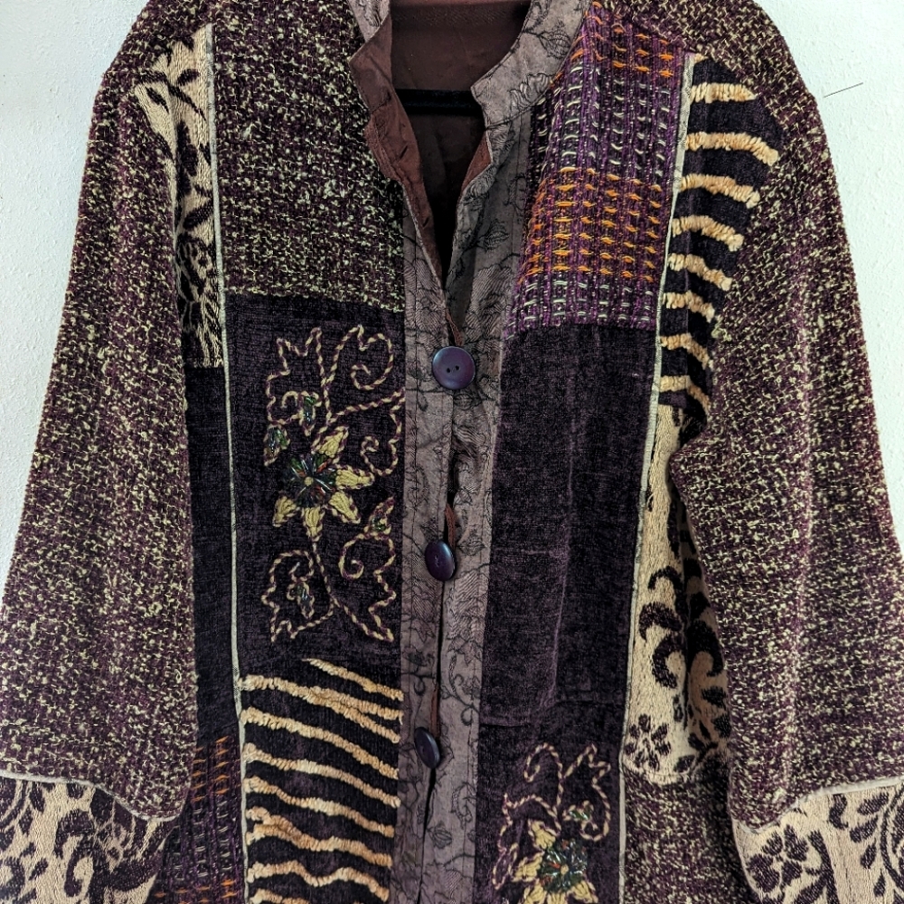 Vintage Flashback L Tapestry Jacket Embroidery Mixed Prints Aubergine Purple 90s
